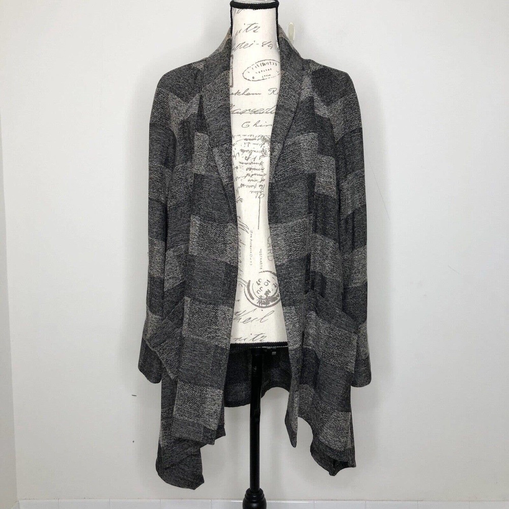 Chico's Gray Plaid Open-Front Sweater Cardigan